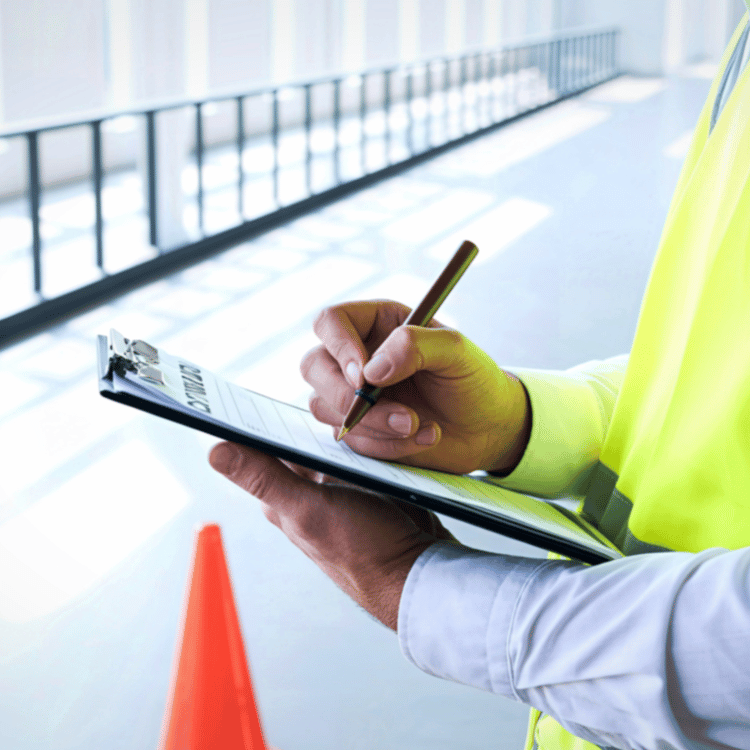 Arbeitsschutzprüfung in Idstein – Dokumentation der Arbeitssicherheit auf einem Klemmbrett